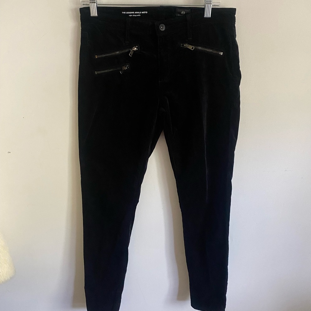 Adriano Goldschmied Black Velvet Super Skinny Moto Jeans with Zipper Accents